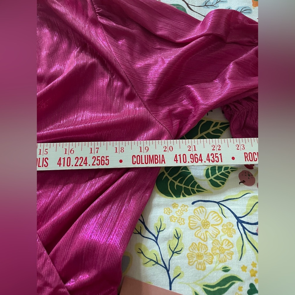 Ivy City Co Shimmery Fuchsia Wrap Midi Dress - Picture 9 of 12